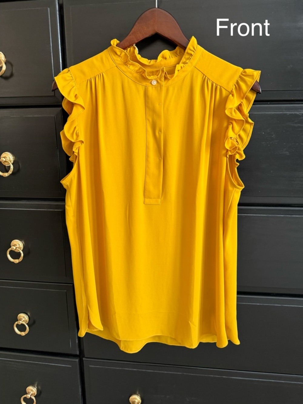 LOFT Mustard Yellow Ruffle Mock-Neck Sleeveless Blouse Size:L